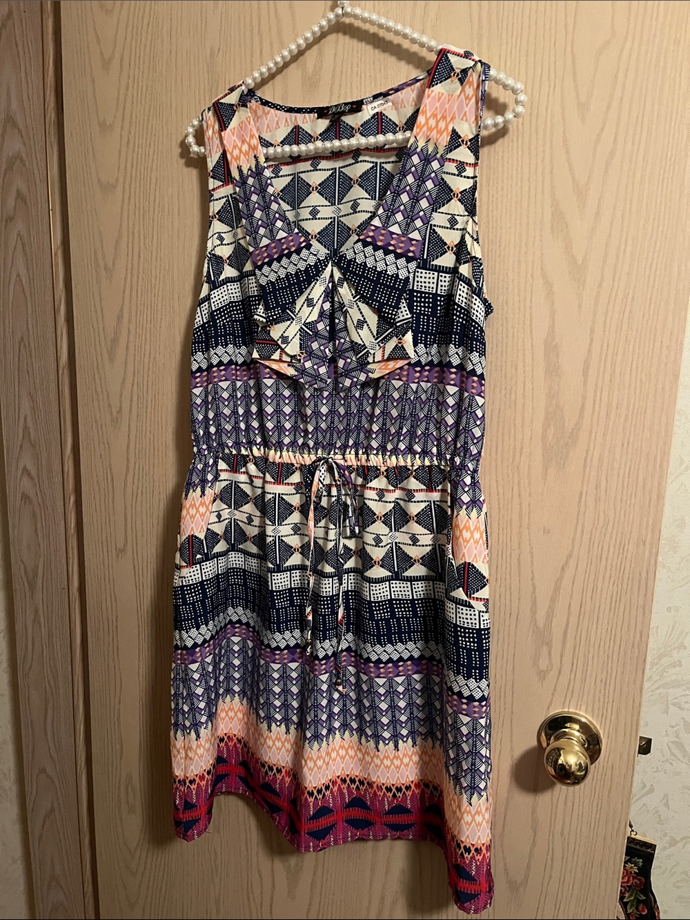 BeBop Sleeveless Geometric Print Mini Dress in Navy, Purple, Peach